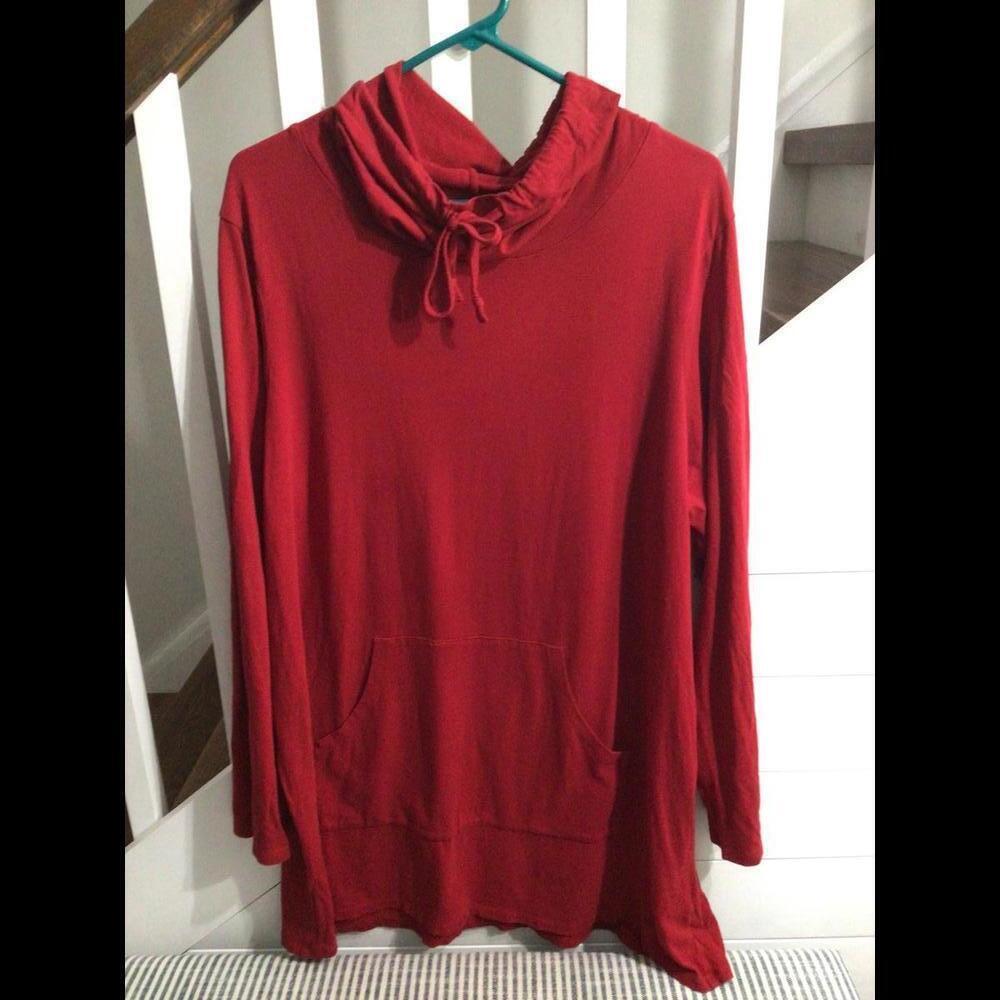 Pure J.Jill Red Ultra Soft Pima Cotton Blend  Tunic with  Tie Hood XL